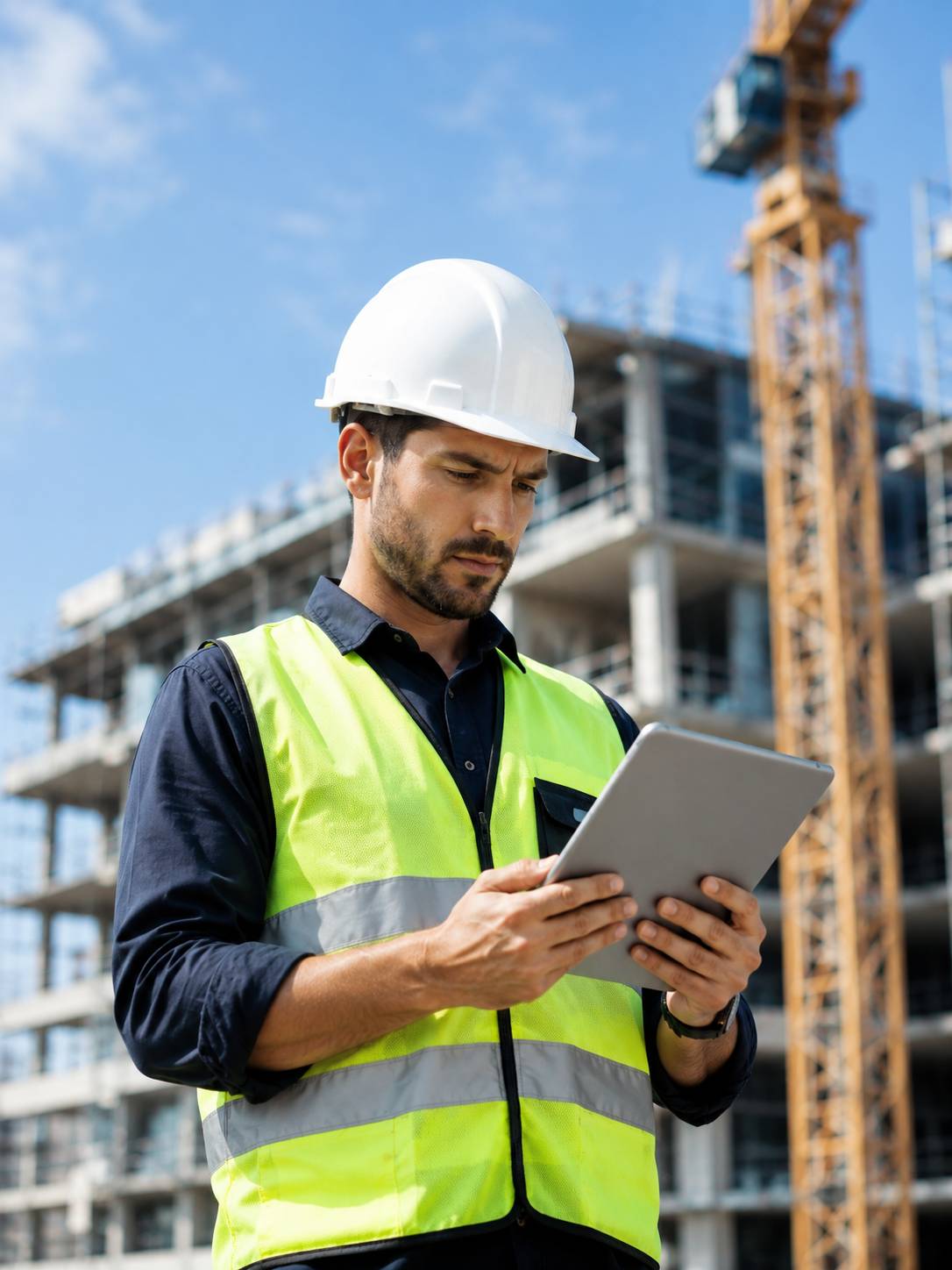 Construction site supervisor reviewing project plans