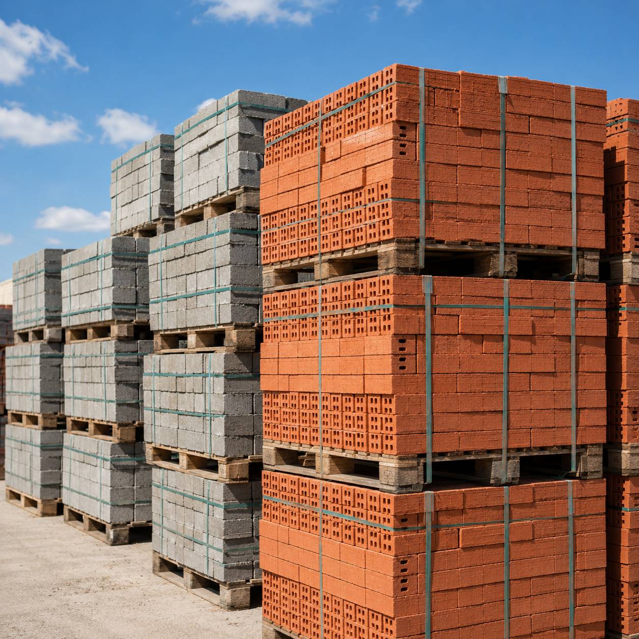 Stacked bricks and concrete blocks