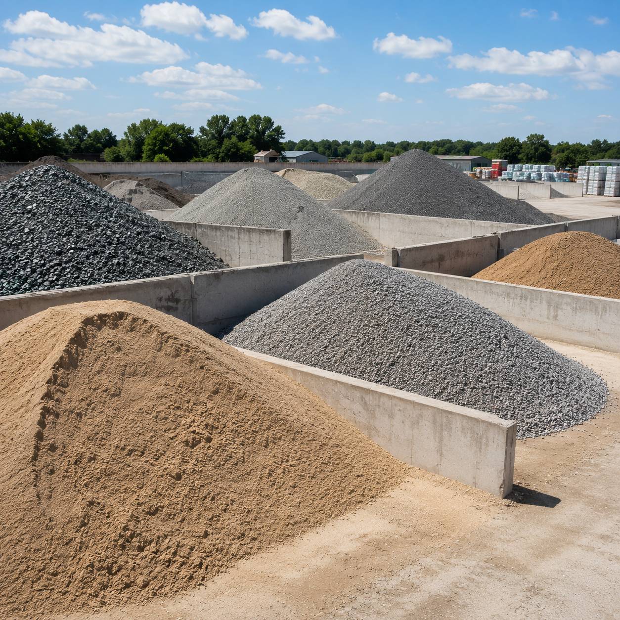 Piles of sand and gravel aggregate