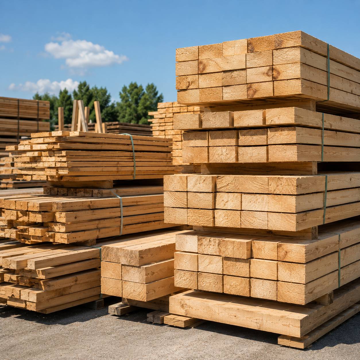 Stacked timber and lumber planks